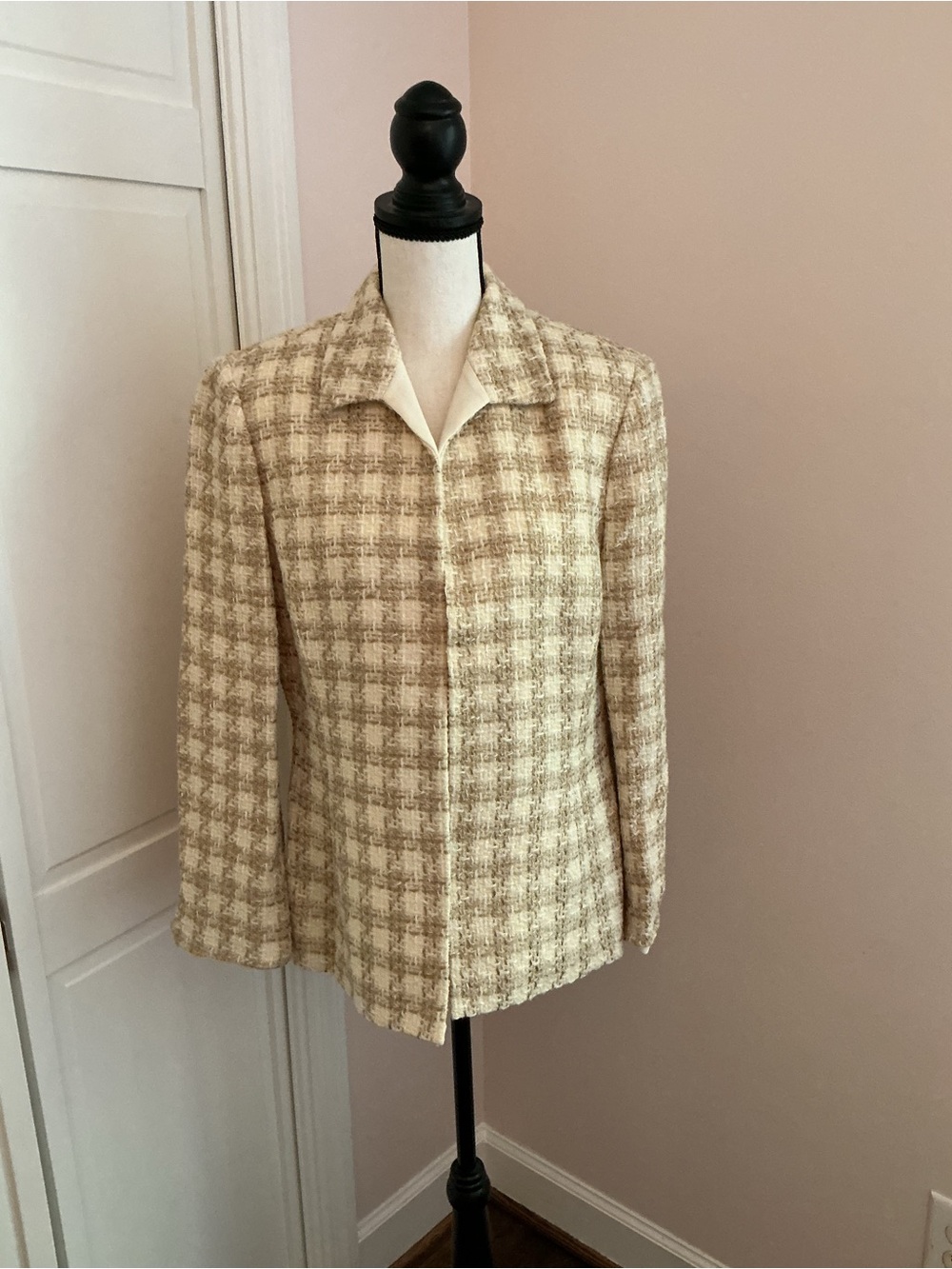 Tailored Cream & Tan Tweed Blazer Jacket